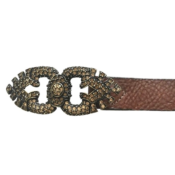 Vtg Emporio Armani EA Italy Womens Pebble Leather Belt Embellished Buckle S M